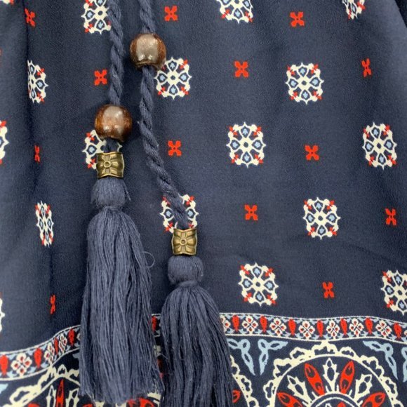 Altar'd State Boho Blouse Asymmetrical Sleeveless Top Paisley Print Tassel Front - Picture 11 of 14